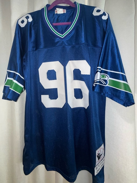 Mitchell & Ness Other - Mitchell & Ness Navy Blue Football Jersey with Green-White Trim